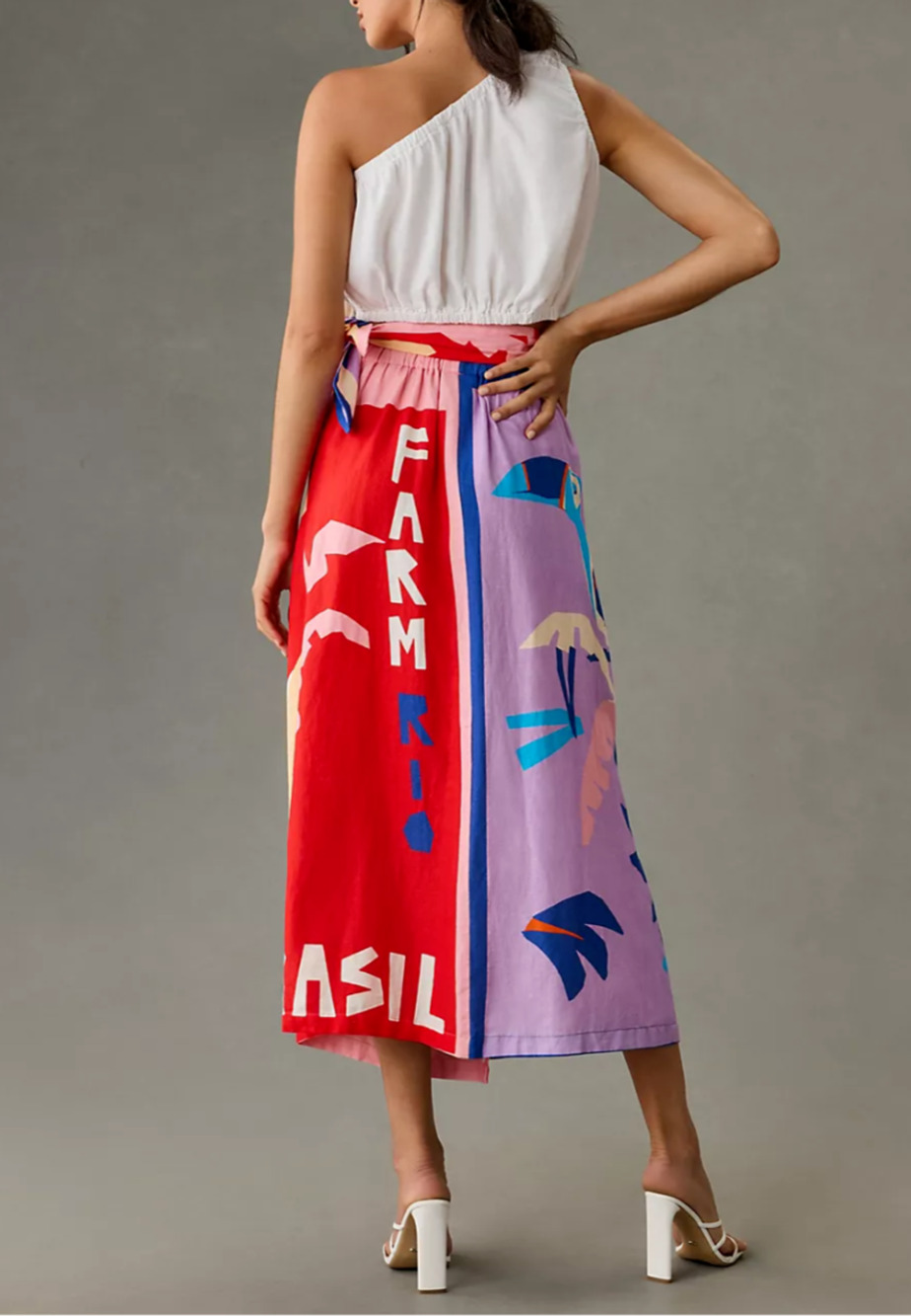 Farm Rio Brasil Bahia Scarves Linen Midi Skirt Multi Colorful Sz XS - Picture 8 of 15